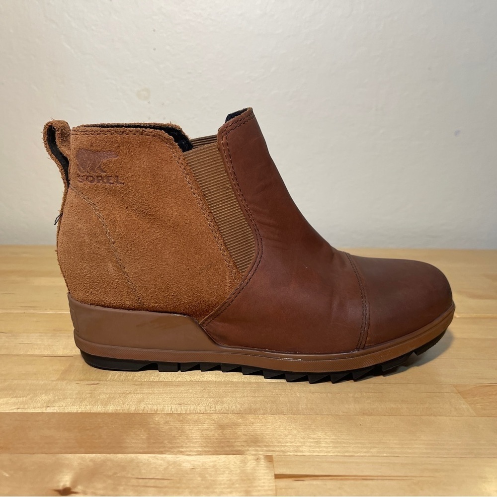 Sorel Evie Pull On Bootie Waterproof Suede Leather Wedge Ankle Boots